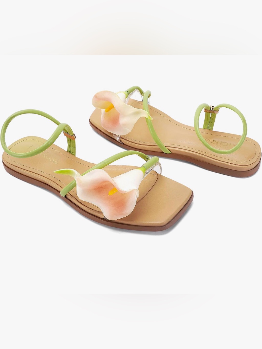 Calla Flower Slide Sandals In Green And Peach